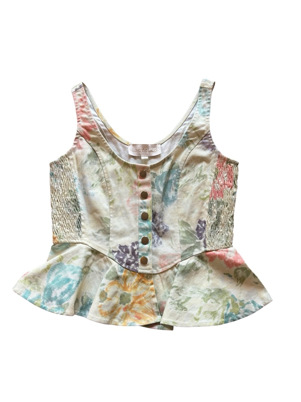Love The Label Eva Sleeveless Button-Front Peplum Top